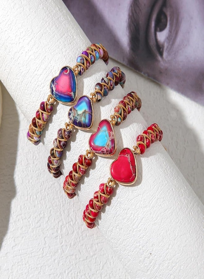 tanguan For Daughter Love You Forever Jasper Heart Bracelet,Handmade Beaded Bracelets for Women Inspirational Jewelry Gifts for Daughter Colorful Natural Stone Beaded Wrap Bracelet Adjustable Bracelets - Image 3